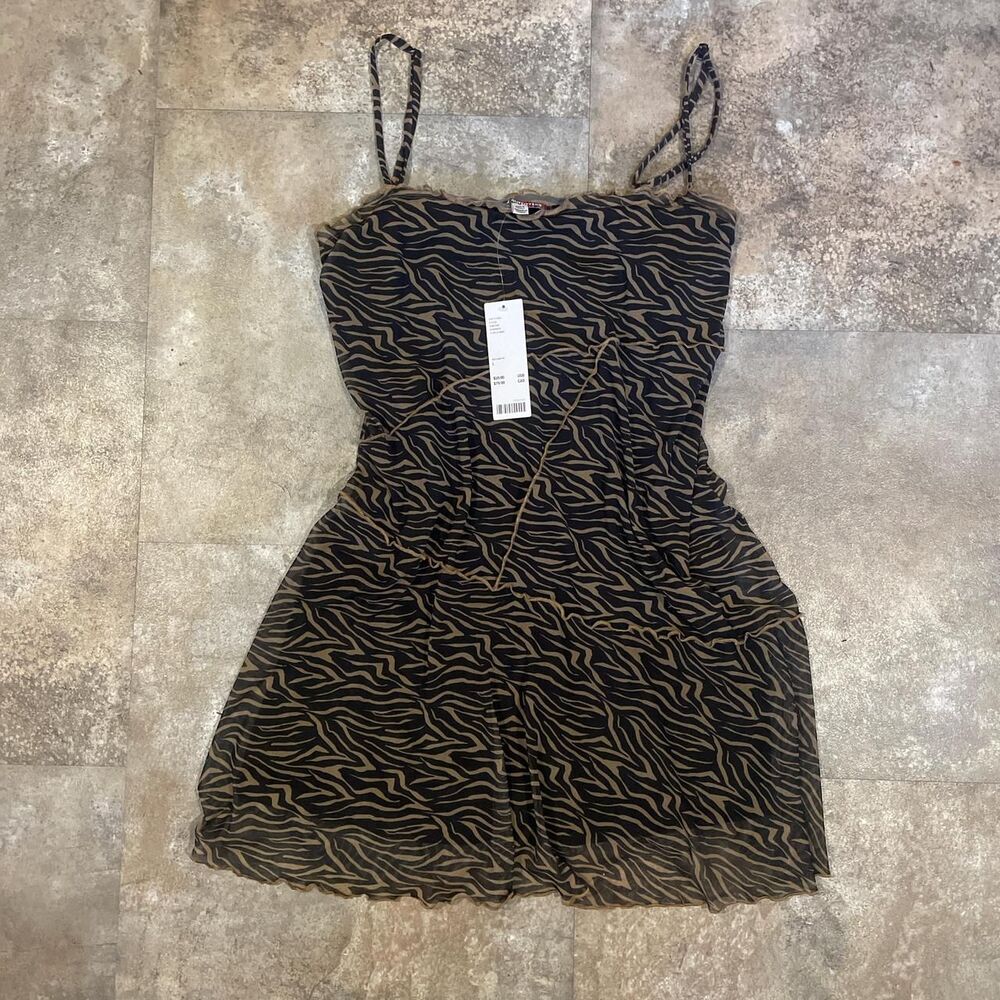 urban outfitters moxie mesh mini dress size large zebra stripe NWT